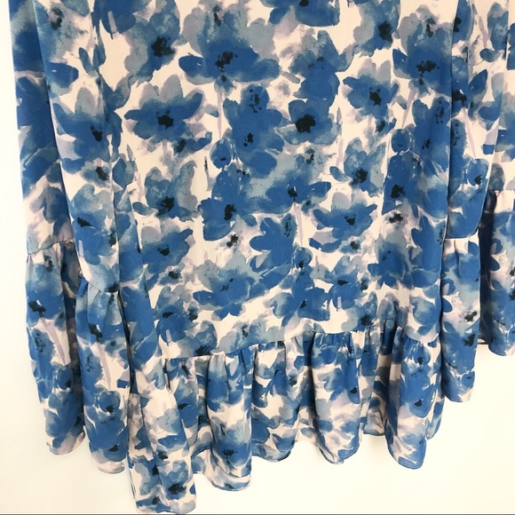 J Crew Blue Floral Print Peplum Blouse Sz XS - Picture 6 of 12